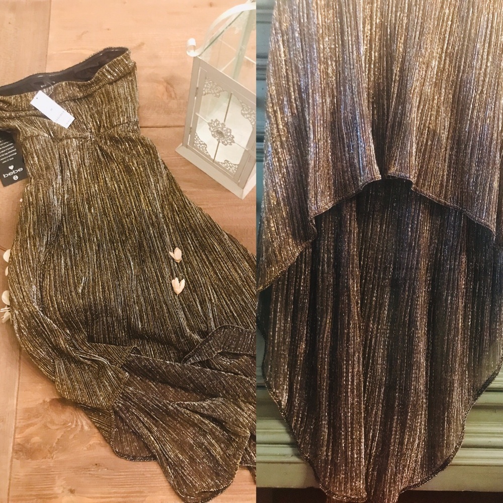 NWT💃🏻BEBE wilderness metallic strapless dress